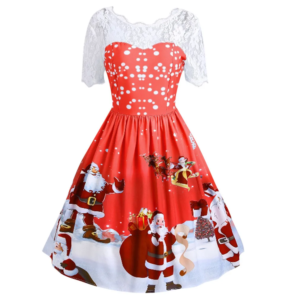 chrismas dress Women lady Merry Christmas Vintage Santa Claus Print ...