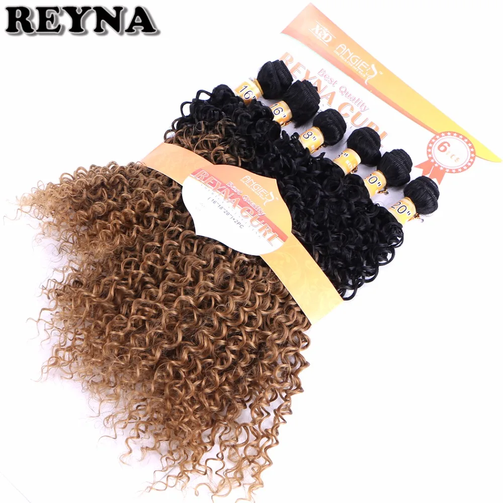 Афро кудрявые черные до золотые два тона Омбре синтетические волосы для наращивания 6 шт./компл. вьющиеся волосы пучки для женщин
