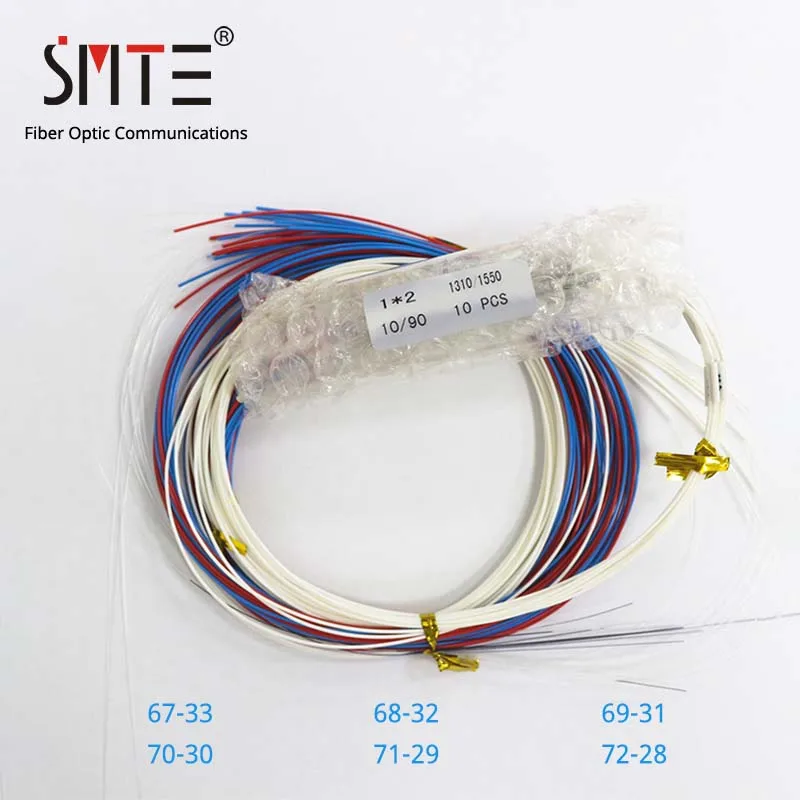 

10pcs/ lot fiber FBT splitter 0.9mm without connector 67/33 68/32 69/31 70/30 71/29 72/28 unbalanced fiber coupler