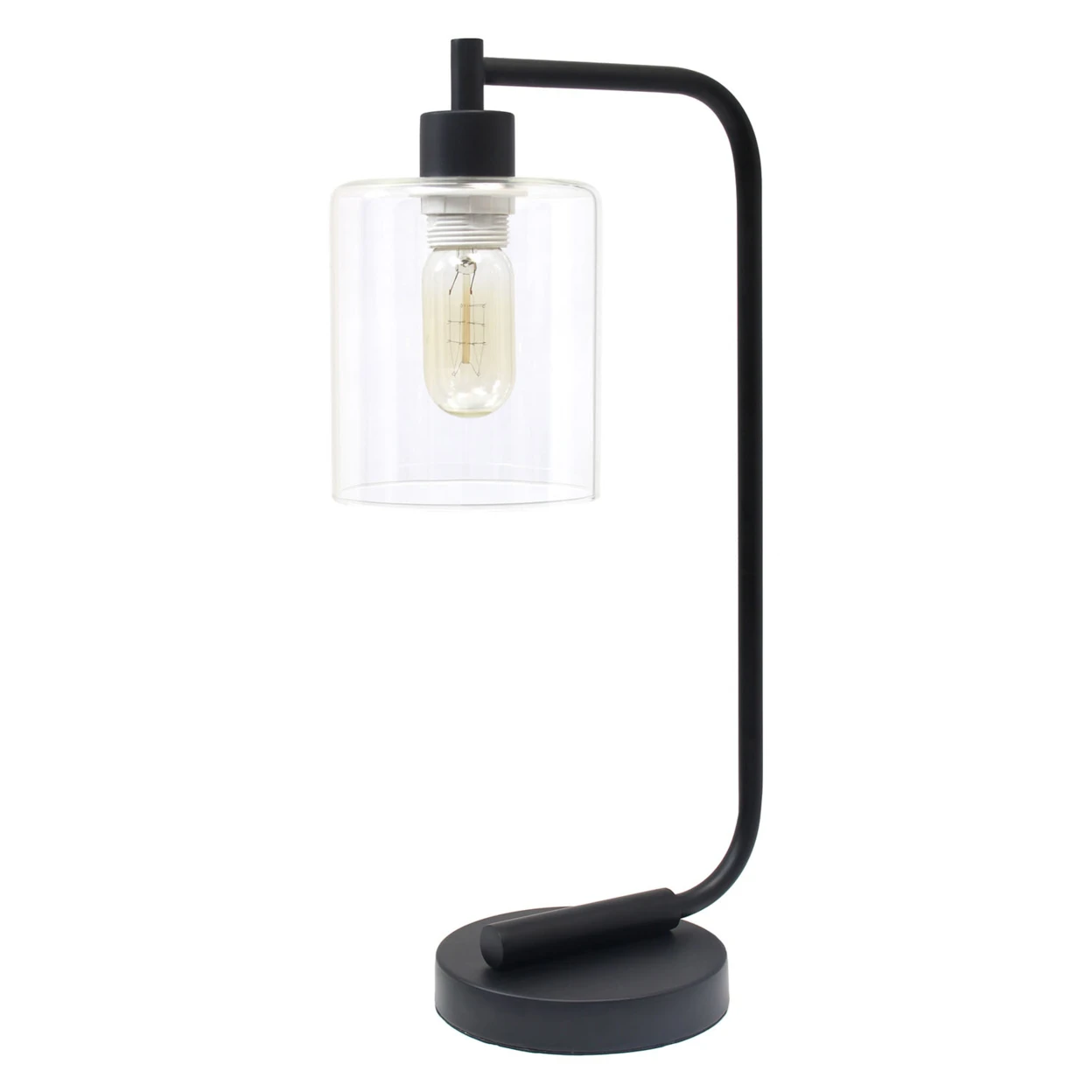 Simple Designs Bronson Iron Lantern Desk Lamp with Glass Shade, Black