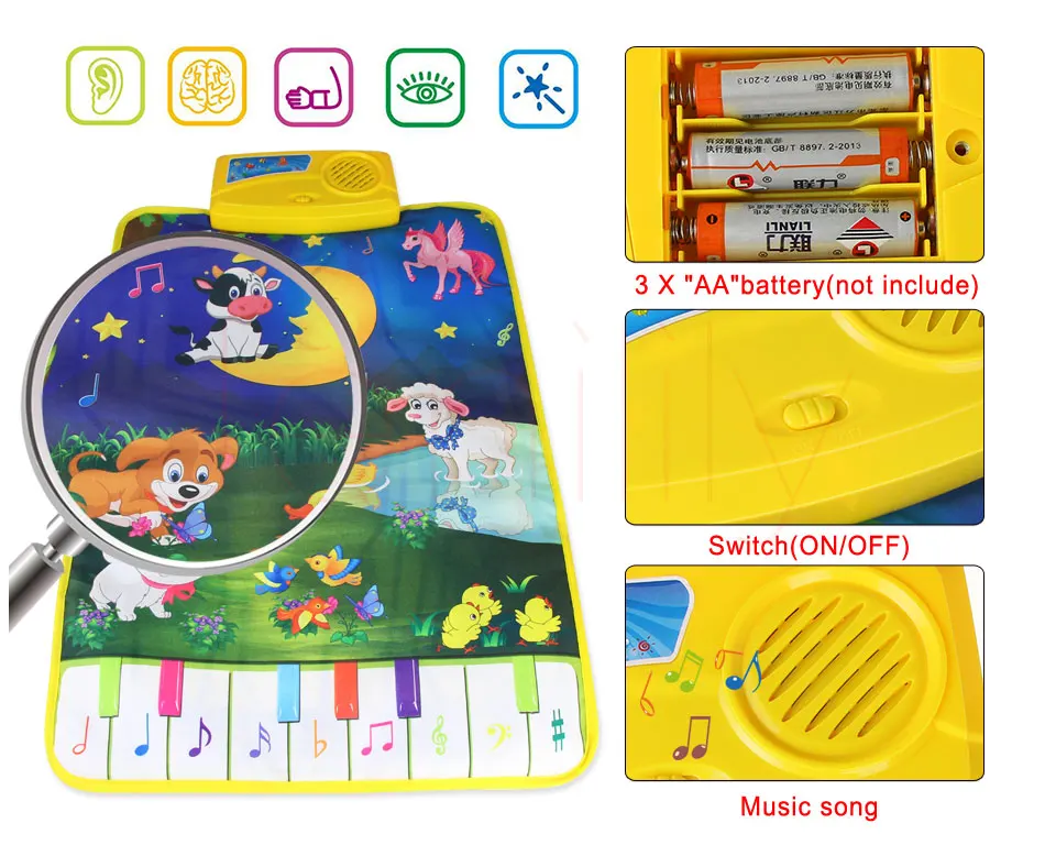 Tapete do Bebê Lua e Animais Crianças Toque Jogo Tapete Desenvolvimento Musical Brinquedo Cantando Música Quebra-cabeças Brinquedos 37.5x62cm 8 Brinquedos e hobbies