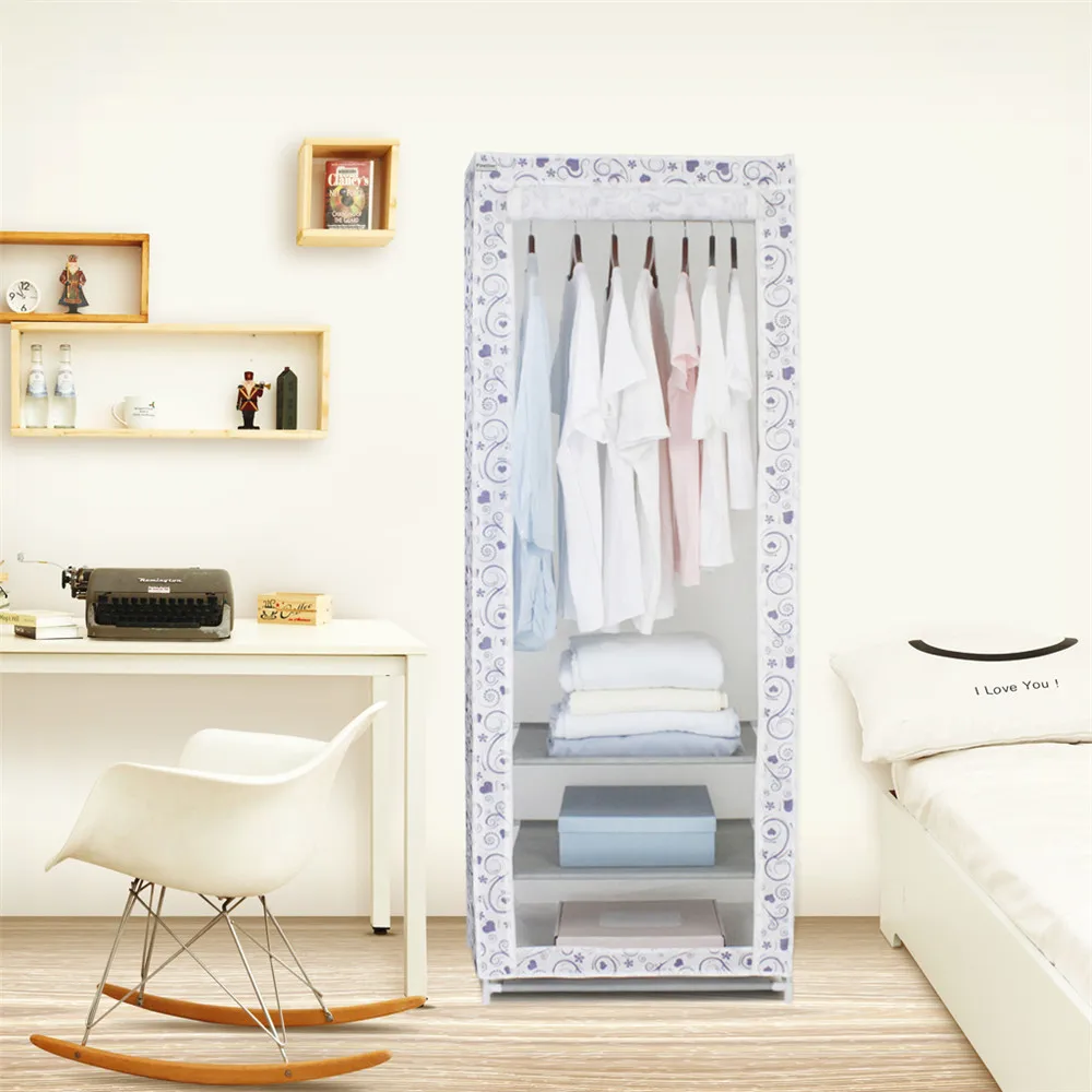 Finether Polycotton Single Wardrobe,cloth anti-dust Reinforced Steel Frame Easy Disassembly Combination Wardrobe Storage Folding6