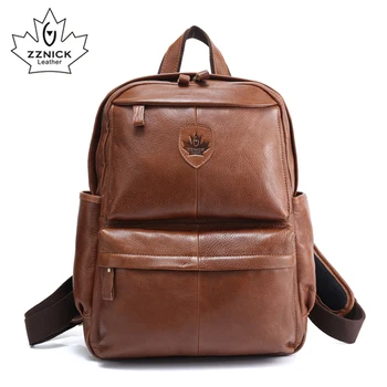 

ZZNICK Top Quality Cowhide First Layer Knapsack Male Computer Bag School Bags Vintage Genuine Leather Rucksack Men Backpack 3912