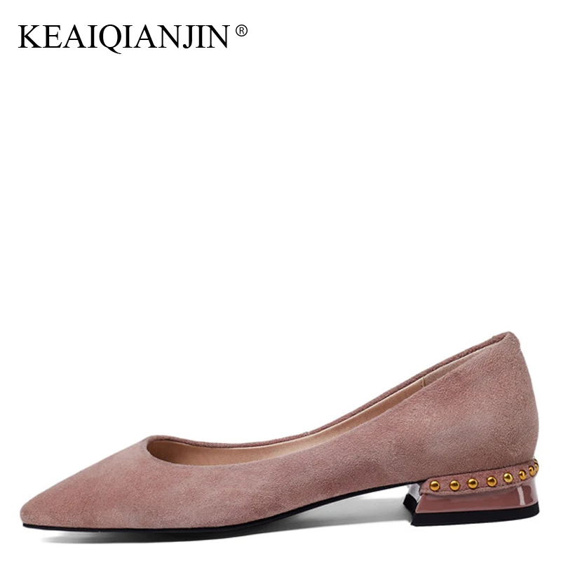 KEAIQIANJIN Woman Genuine Leather Flats Plus Size 33 - 43 Spring Autumn Shoes Black Red Pink Casual Metal Decoration Loafers keaiqianjin woman fringe platform shoes fashion spring autumn black red horsehair flats round toe casual genuine leather loafers