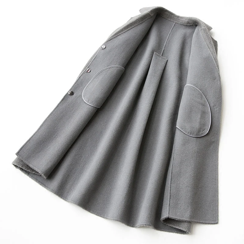 2018 De Manteau Ayunsue Veste Double Beige Alpaga Wyq1252 Cachemire gray Hiver Femmes Laine Moyen camel Automne côté Femelle Abrigo Mujer wqqFvE5