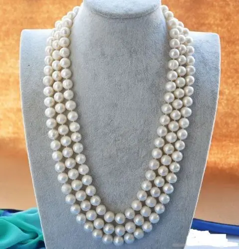 

50" 10-9 MM SOUTH SEA NATURAL White PEARL NECKLACE GOLD CLASP