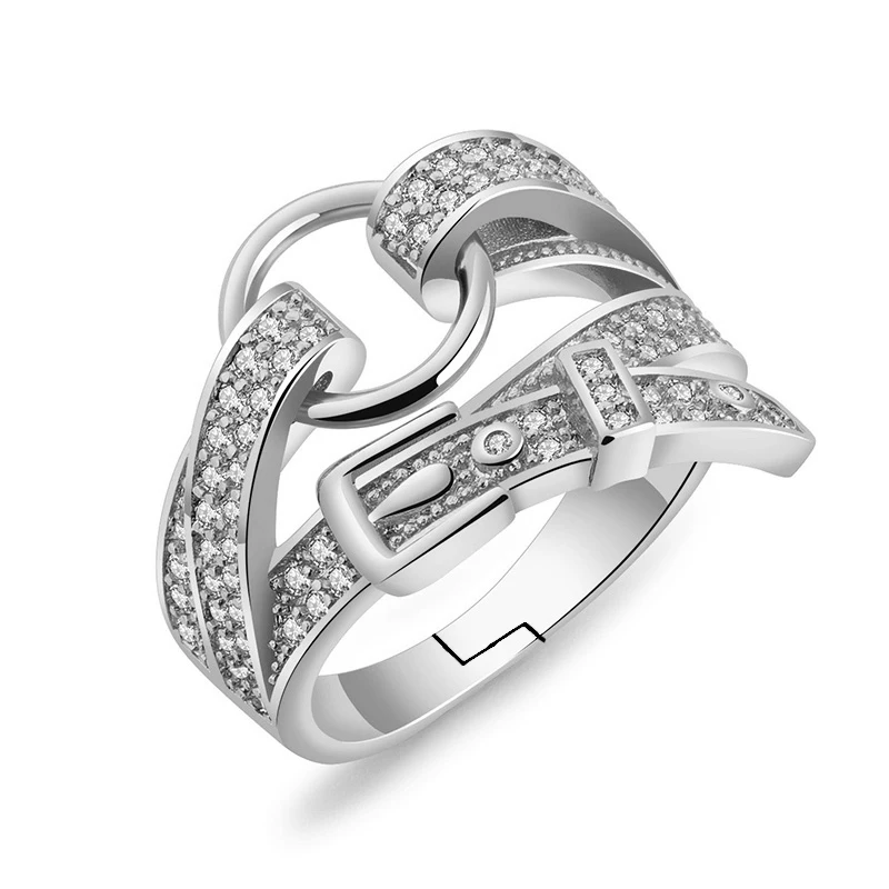 

Adjustable Ring Silver Belt Shape Band Ring Crystal Zircon Stone Fashion Personality Creative Ring Jewelry For Women
