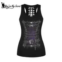 

[You're My Secret] 2021 Summer Women's Top Shirts Punk Hollow Sleeveless Tank Tops Alien Skull Printed Clothes Female Streetwear