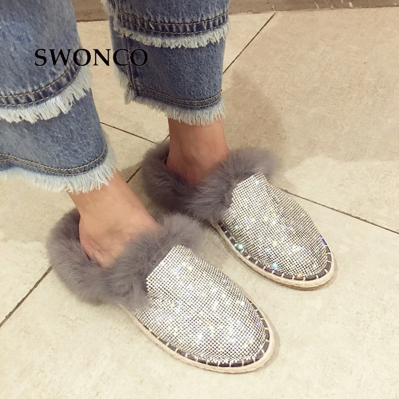 

SWONCO Women's Winter Fisherman Shoes Fashion Rhinestone Warm Plush Girl Shoe Women Shoes Winter Flats Woman Winter Shoe Loafers