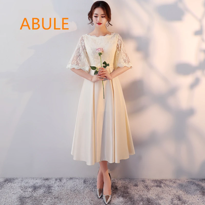 

ABULE Evening Dress Lace satin simple Prom Gowns for women Vestido De Festa Cheap Evening Gown real photo 2019 new