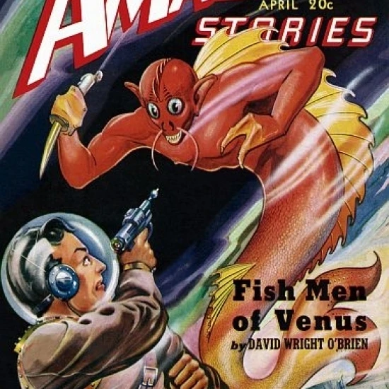 Vintage Sci Fi Amazing Stories - APRIL 20c Poster Print (18 x 24)