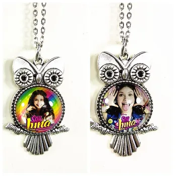 

Jiangzimei 24pcs/lot Soy Luna Owl Cartoon Necklace Pendant round 20mm diameter glass cabochon for Girl party gift