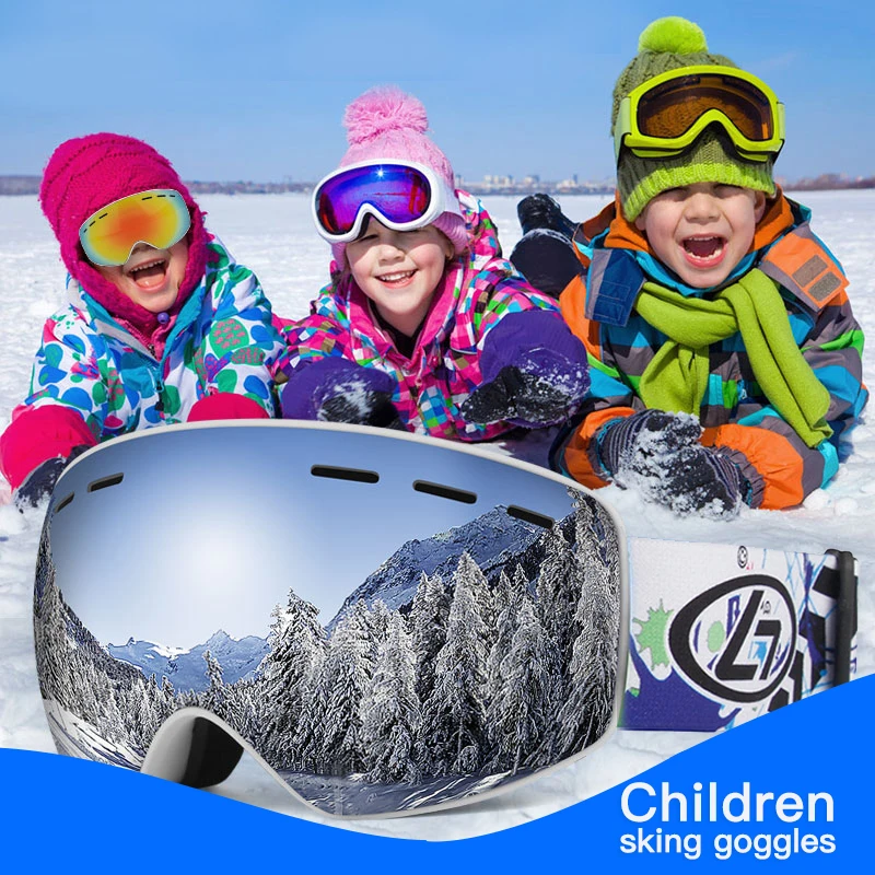 Детские лыжные очки с большой оправой, противотуманная маска для лица, двухслойные лыжные очки, УФ-защита, лыжные очки, оправа для близорукости