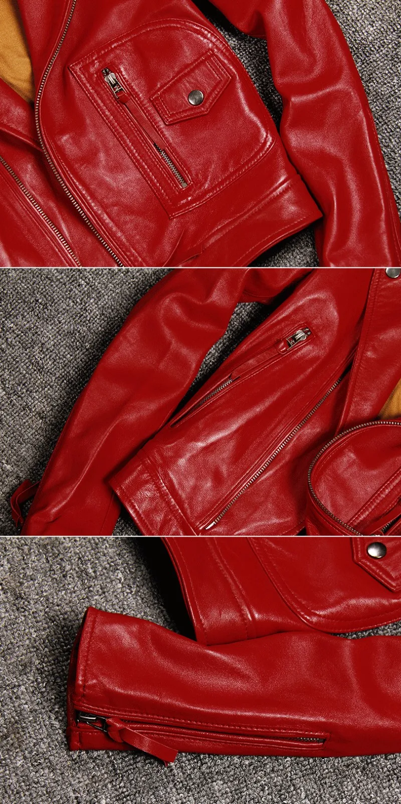 Высококачественная Женская куртка из натуральной кожи в стиле панк, мотоциклетная байкерская куртка из натуральной кожи, красная подиумная куртка на молнии, короткая женская ветровка