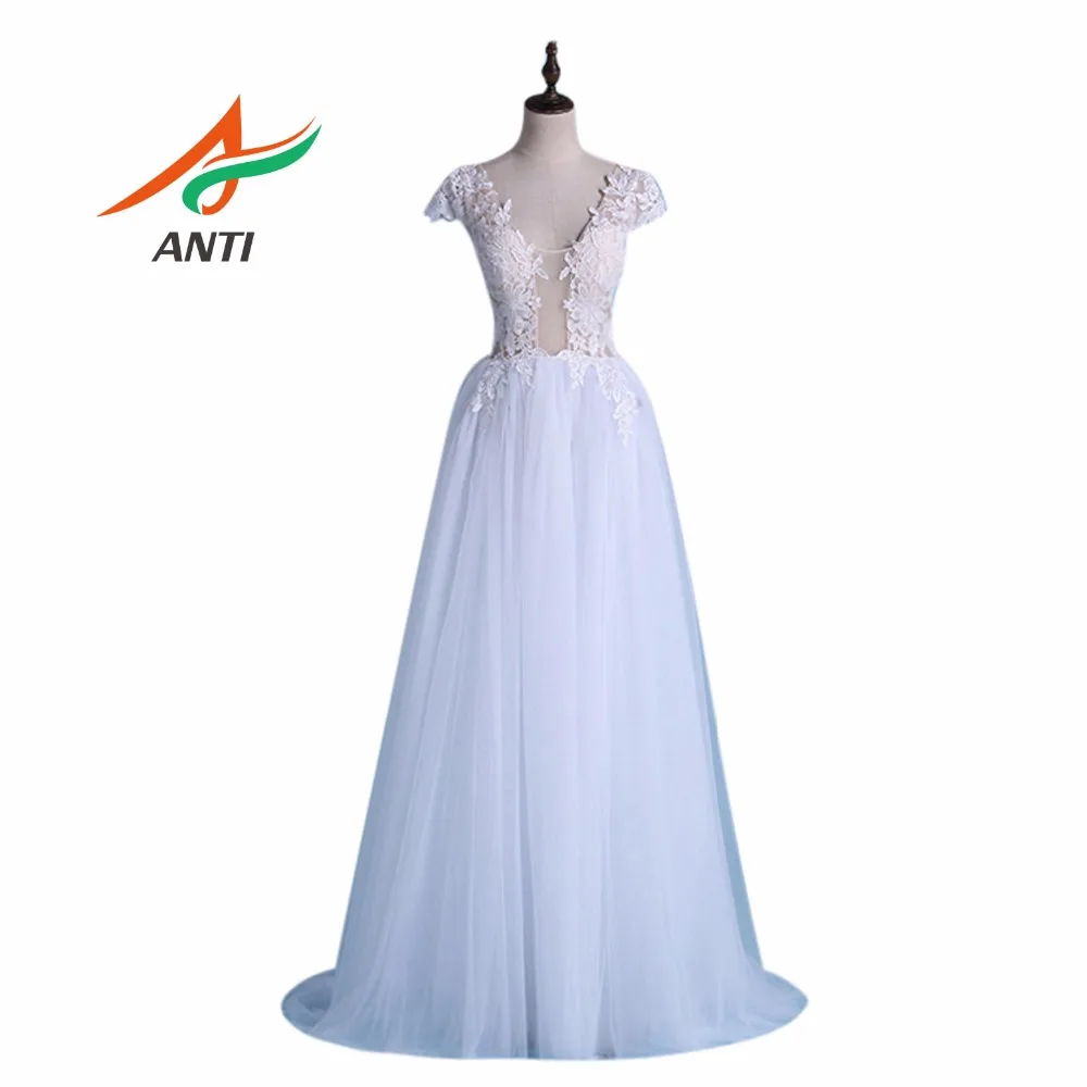 

ANTI V-Neck Applique Bodice Open Back A Line Evening Dress Long Party Elegant Vestido De Festa Fast Shipping Prom Gowns HQY001