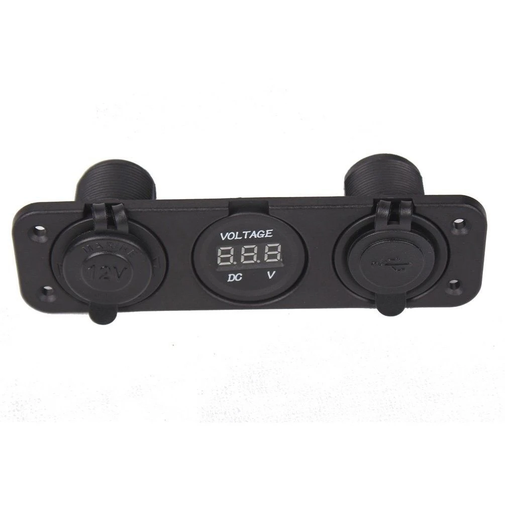 Triple 3.1 Amp USB Charger + Voltmeter +12 V Socket Panel Marine Outlet Jack Triple 3.1 Amp USB Charger + Voltmeter +12 V Socket Panel Marine Outlet Jack