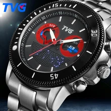 Male watches luxury Brand TVG Sports Wrist watch For Men Stainless Steel waterproof Dual Time Analog Digital display relojes