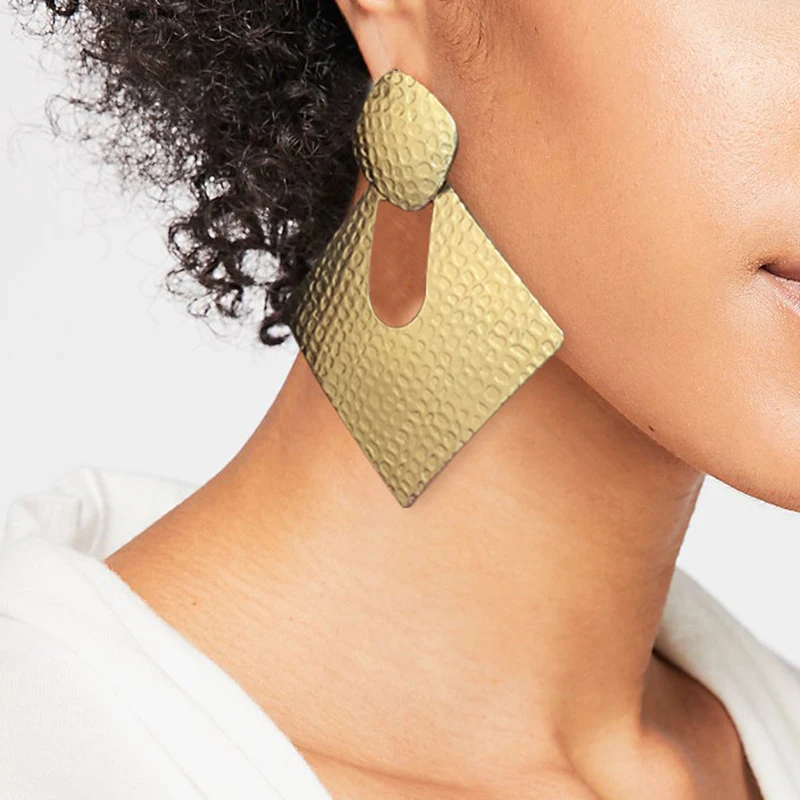 Punk Personality Big Statement Metal Square Earrings Women Jewelry Wholesale Oversized Gold