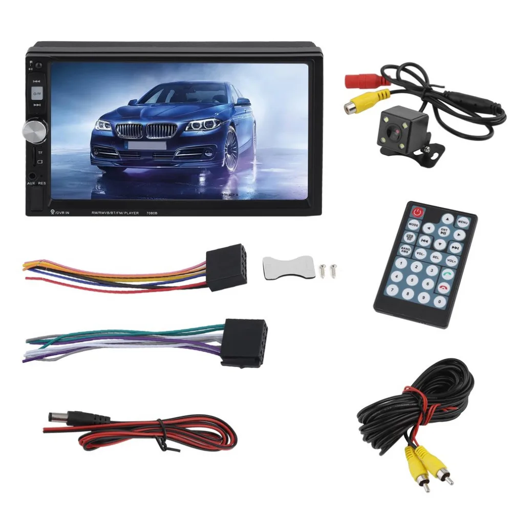 

7 Inch Multimedia HD Bluetooth Touch Screen LCD Monitor Double Din Car Stereo Radio MP5 MP3 FM Player Rear View Camera