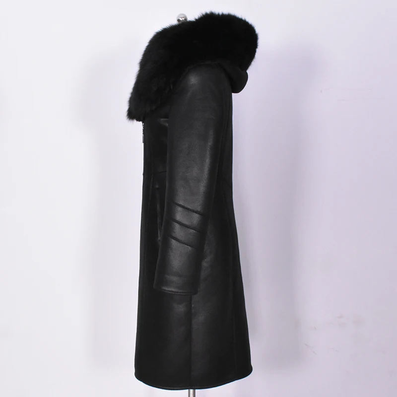 Top Brand Women Maxi Long Real Fur Jacket Plus Size 8XL Slim Fit Leather Overcoat Fox Fur Hoody Winter Coat Ladies Warm Parka