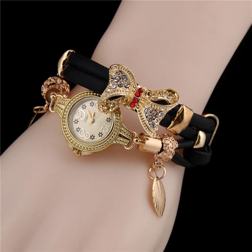 Бабочка ретро Стразы браслет часы для женщин прекрасные свадебные кварцевые часы