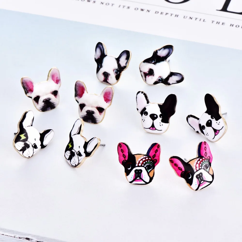 

New Color Oil Cute Animal Pet Dog Stud Earrings for Women Lovely Little Enamel Bulldog Earrings Puppy Fashion Jewelry
