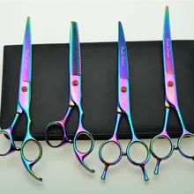 4 шт. костюм 7 ''19,5 см окрашенные Профессиональные Парикмахерские ножницы+ Истончение+ вверх/вниз изогнутые ножницы Z3002C