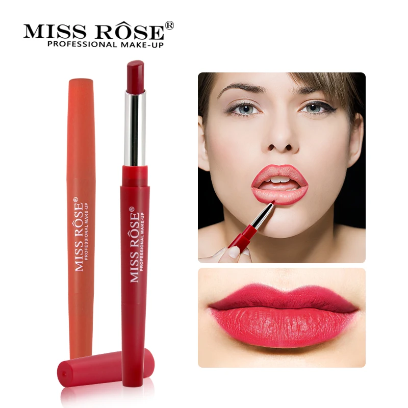 

MISS ROSE Brand Waterproof Matte 2 in 1 Lipstick Moisturizer Makeup Lip Liner Long Lasting Lip stick Cosmetic Beauty Make up