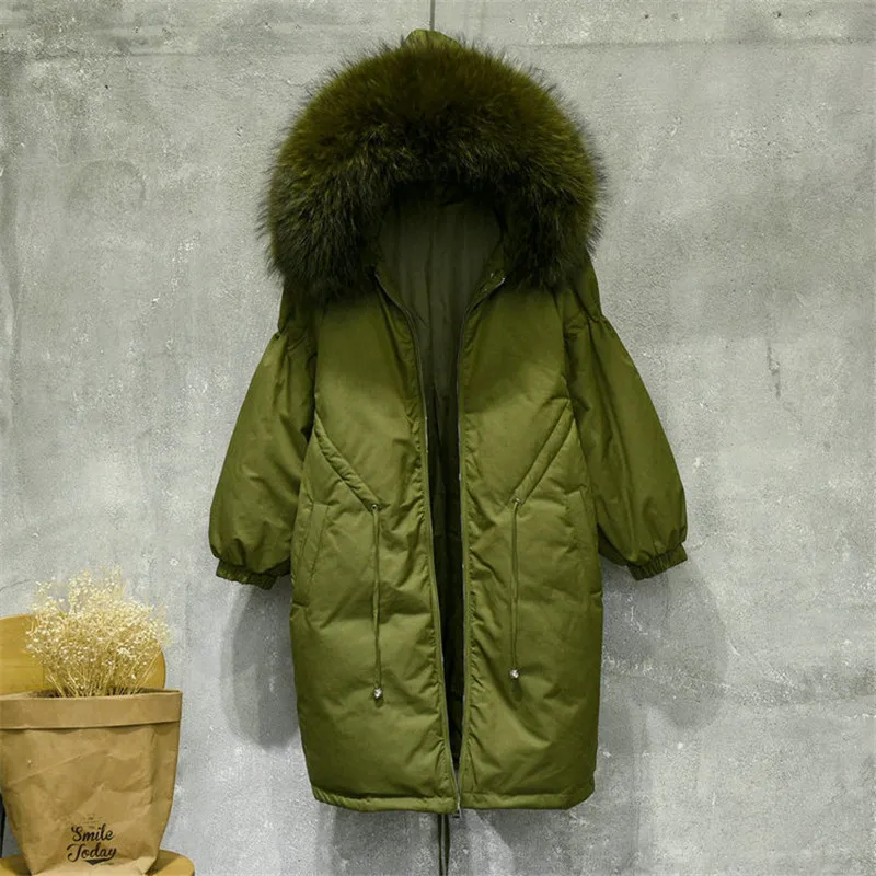 

Women Winter Warm Fur Collar Hooded Oversized Down Coat Feather Jacket Campera Pluma Mujer Duck Down Jacket