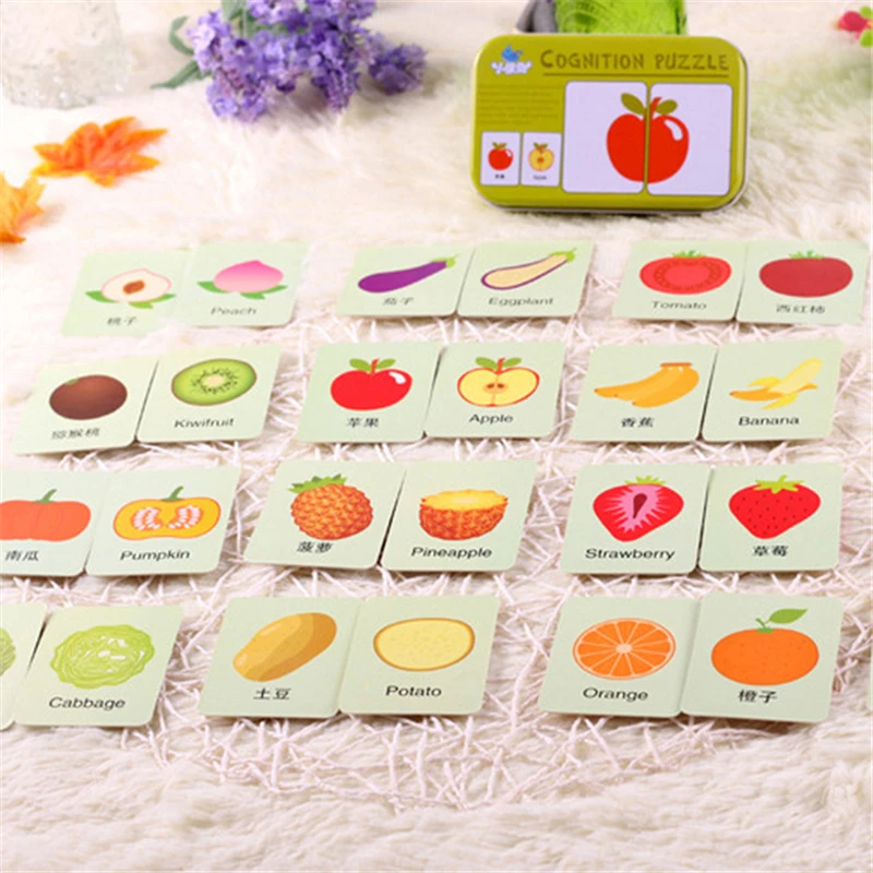 

Baby Enlightenment Early Childhood Cognitive Card Fruits/Animals/Traffic/Family 3d Cards Montessori Materials English Games Kids