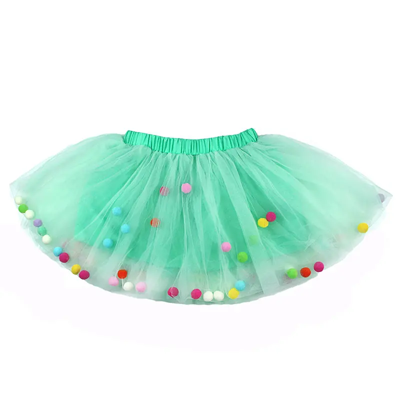 Летняя многослойная фатиновая юбка-пачка для малышей; разноцветное мини-платье принцессы с помпонами; одежда для детей; юбка-американка; Одежда для девочек - Цвет: Mint
