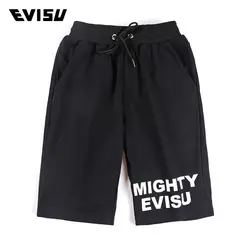 Evisu Для мужчин Летние черные Рубашки домашние с принтом сжатия Пляжные шорты Для мужчин хлопок Drawstring скейтборд пот Шорты 916