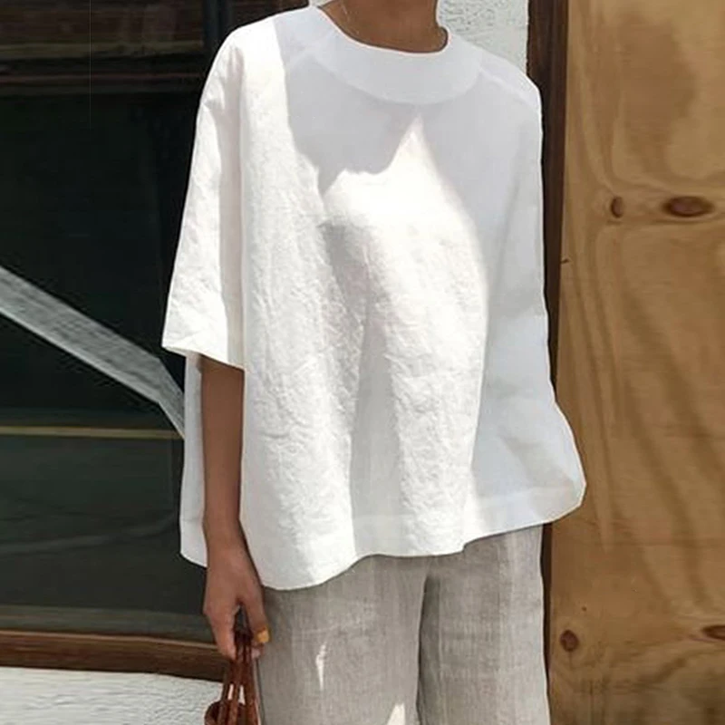 

Summer Women Popular Daily Shirt S-5XL Baggy Loose Half Sleeve Blouse Ladies Summer Casual Crew Neck Tops Blouse 2019 Hot