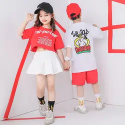 Модные этап наряд одежда футболка юбка комплект костюм для девочек, танцевальные костюмы для Джаз Одежда в стиле хип-хоп дети мальчик