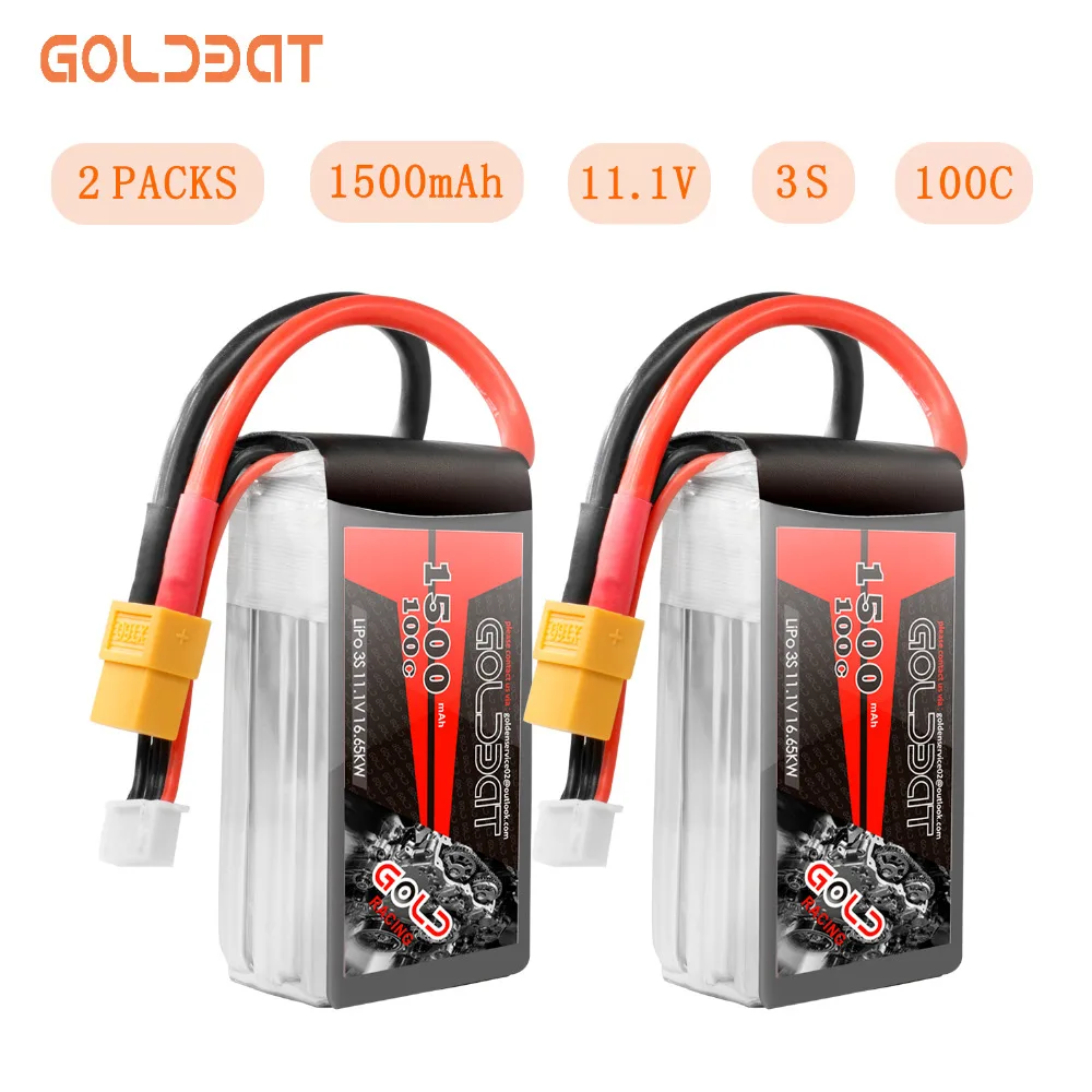 2 шт GOLDBAT Lipo аккумулятор 1500mAh 3S 11,1 V 100C аккумулятор 3S Lipo 1500mah аккумулятор 11,1 v мягкий чехол с XT60 разъем для fpv heli