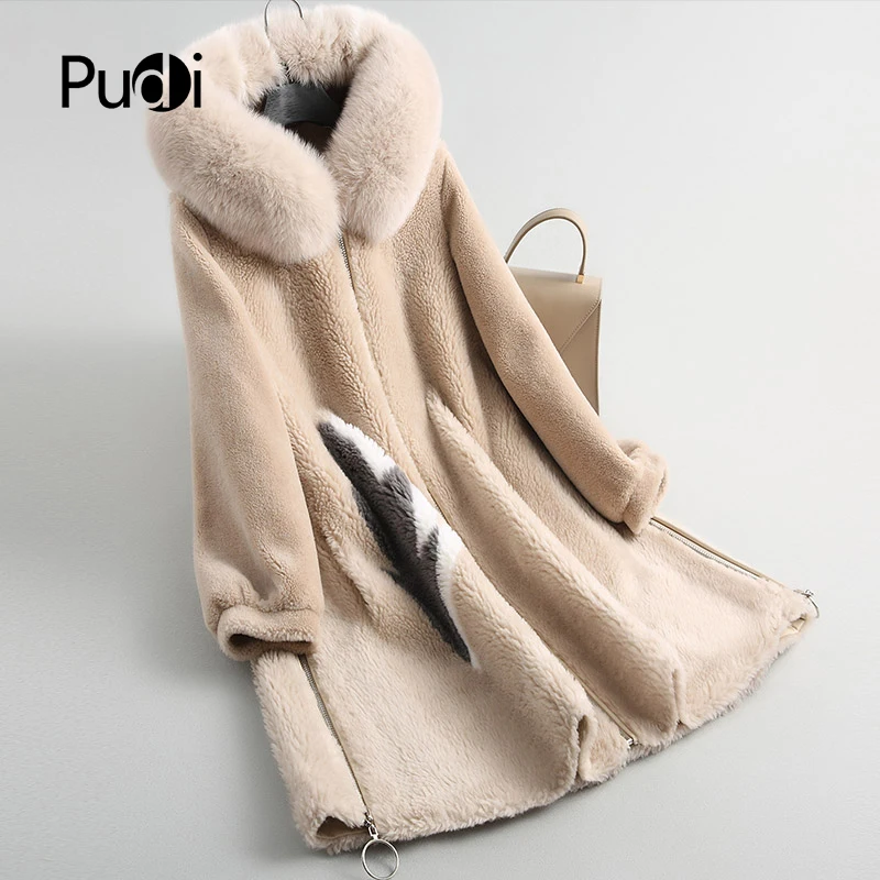 PUDI A18066 women's winter warm Wool overcoat with real