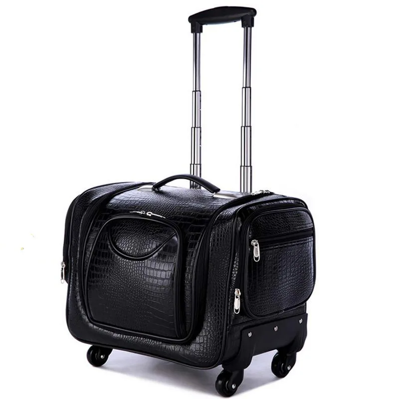 

Women PU Leather Crocodile Pattern Cosmetic Trolley Box 16'' Black Spinner Toiletry Toolkit Professional Cosmetic Case