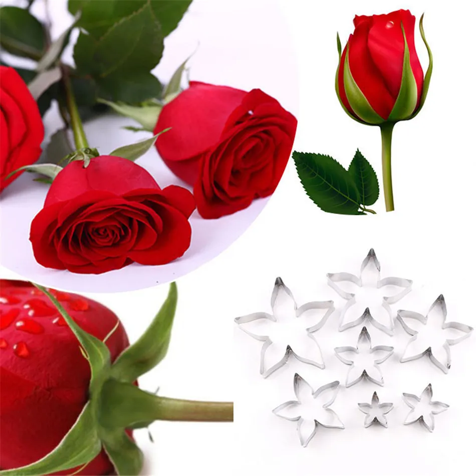 

TTLIFE Roses Calyx Flower Cake Decorating Molds Stainless Steel Biscuit Fondant Cookie Cutter Wedding Baking Tools