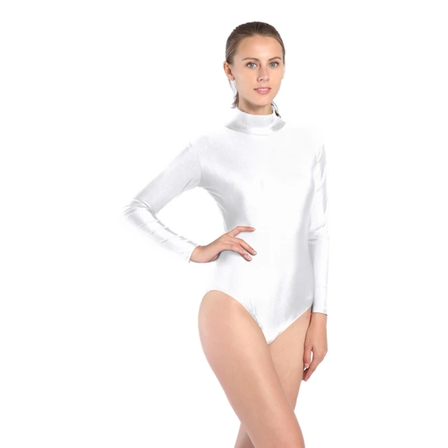 Split Color Leotard Long Sleeve Lycra Spandex Bodysuit for Women