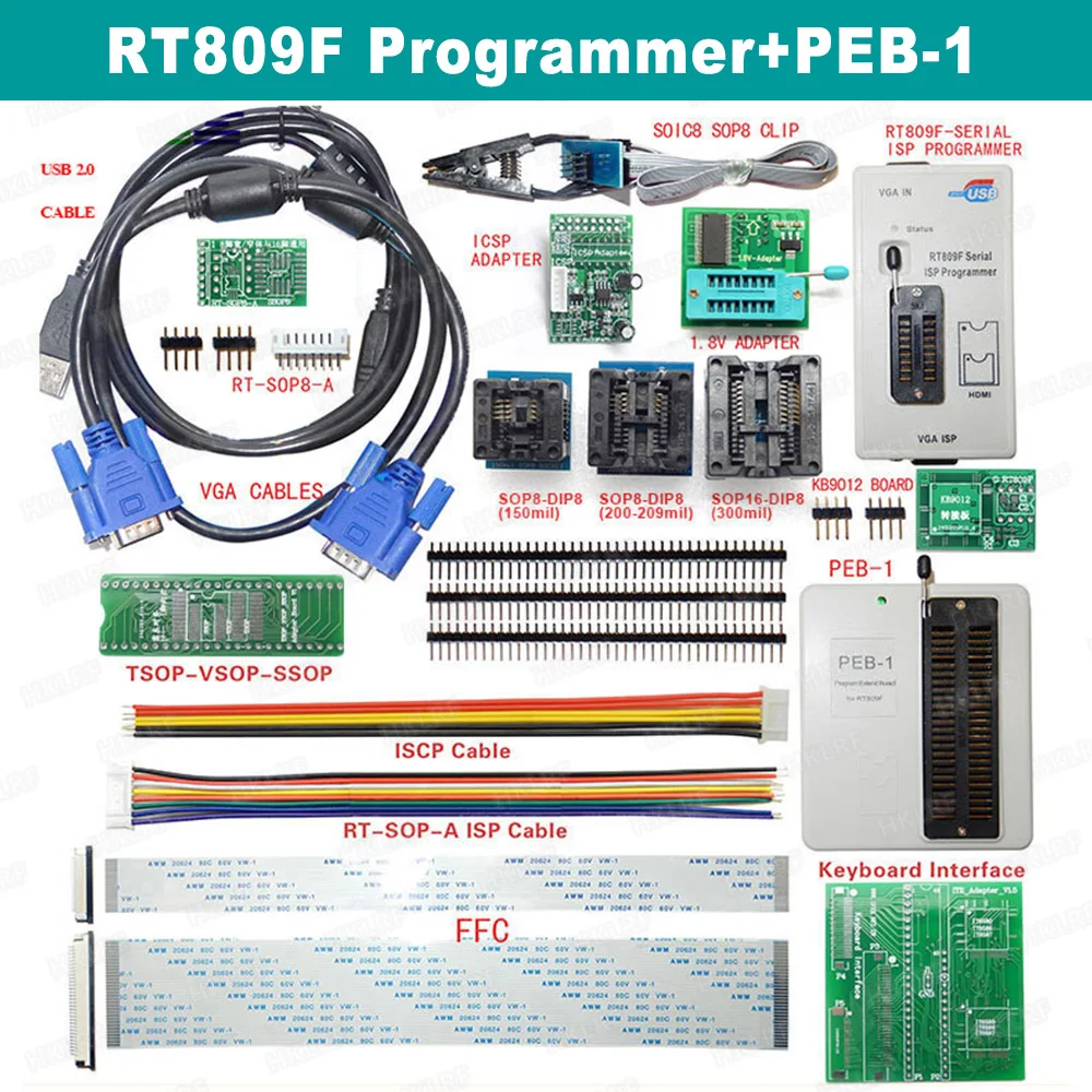 

Original New RT809F ISP Programmer + PEB-1 Expansion board+ TSOP48 Adapter ISP LCD Programmer + TSSOP8 EDID read line