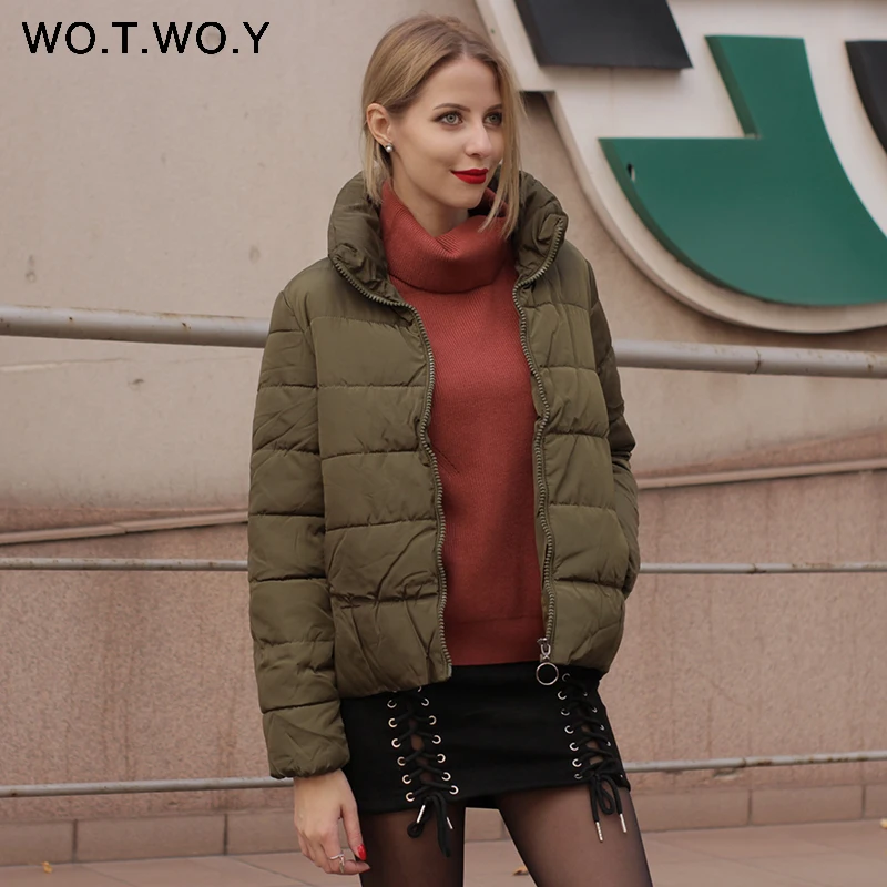 

WOTWOY Thick Warm Winter Jacket Women 2018 Basic Padded Down Parkas Women Slim Pink Parka Female Short Coats Basic Outerwear New
