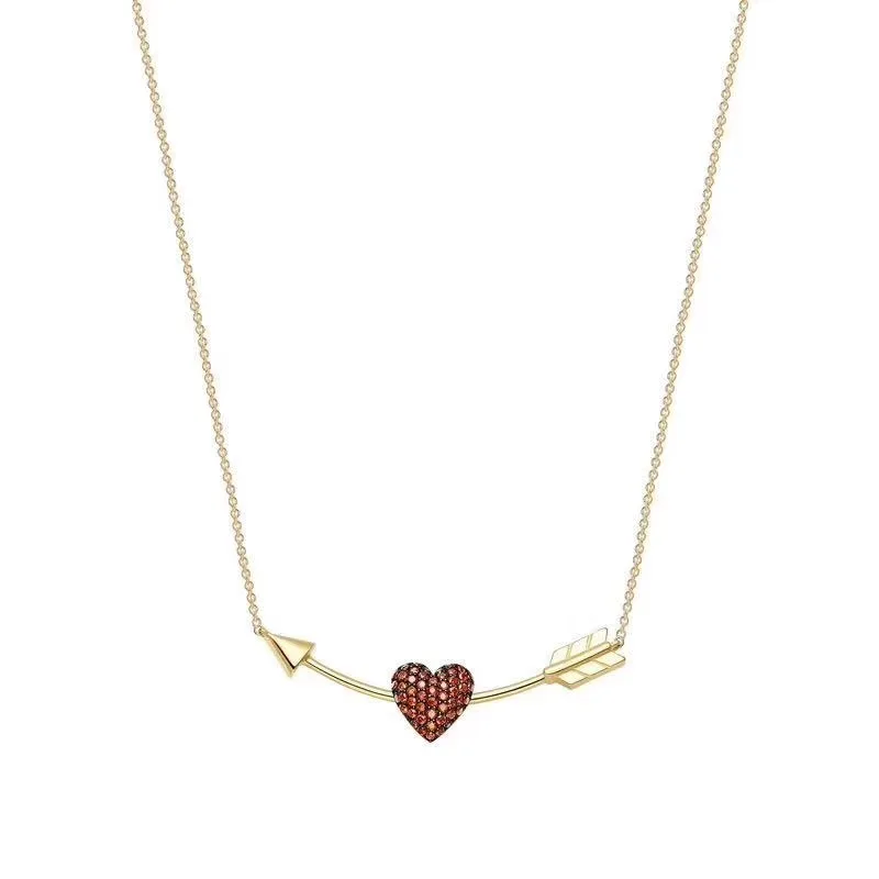 

Fashion designer 925 sterling silver 3A cubic zironia crush necklace orange love heart pendant choker for women HF jewelry