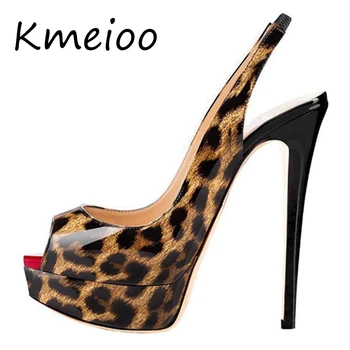 

Kmeioo Women Shoes Platform Slingback Pumps Sexy Leopard High Heels Peep Toe Slip On Stiletto Evening Party Wedding Shoes