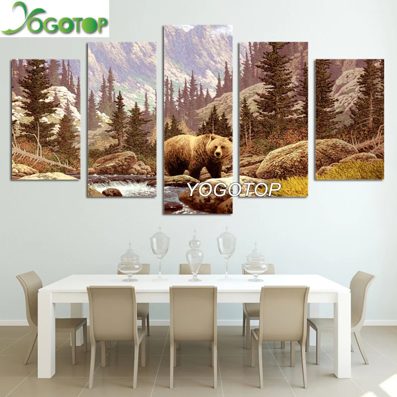 

YOGOTOP DIY Diamond Painting Full Embroidery 5D Square/Round Drill Mosaic Wall Decor Wildland Forest Animal Bear 5pcs ML648