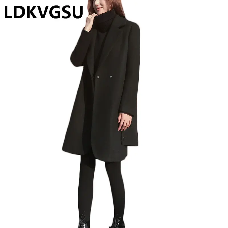 Nouvelle Grande Noir Veste Is1090 Automne Hiver Taille 2018 Manteau En Laine Femmes Black Lâche Coréenne De Épais xwfnzqABYP