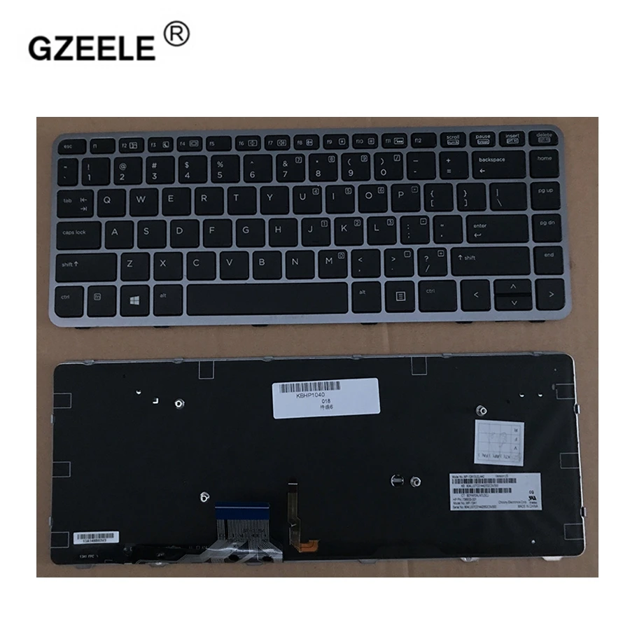 

GZEELE new English laptop keyboard for HP for EliteBook Folio 1040 G1 1040 G2 backlit silver US version 739563-001 739563001