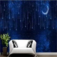Пользовательские обои метеоритный дождь Луна ночное небо голубая звезда космический фон украшение стены-высококачественный водонепроницаемый материал