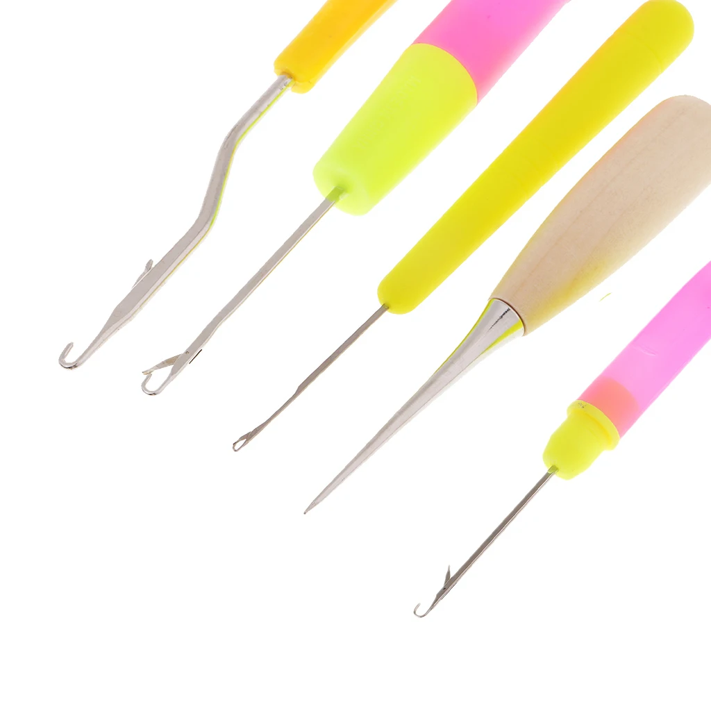 5pcs Wood/Plastic Crochet Latch Hooks Lock Needles Awl for Hair/Micro Braid