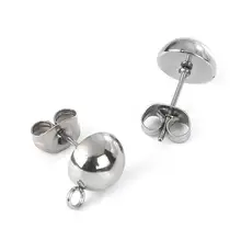 20 шт./лот, серьги-гвоздики из нержавеющей стали, основы для настроек, круглые Твердые половинчатые шарики с петлей, скользящие серьги, сделай сам, 8 мм