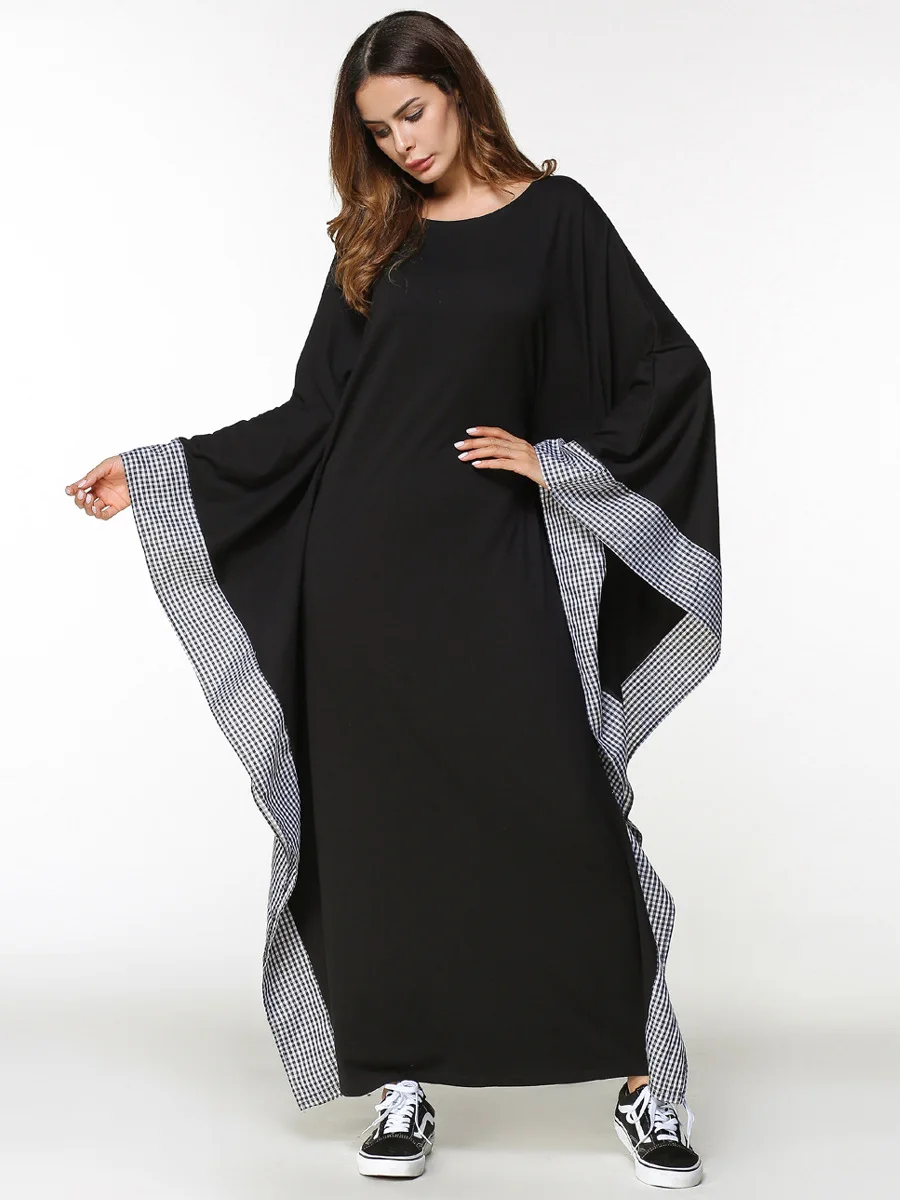 Новинка весна осень абайя кафтан женское платье повседневное рукав летучая мышь мягкий черный Халат мусульманское исламское платье